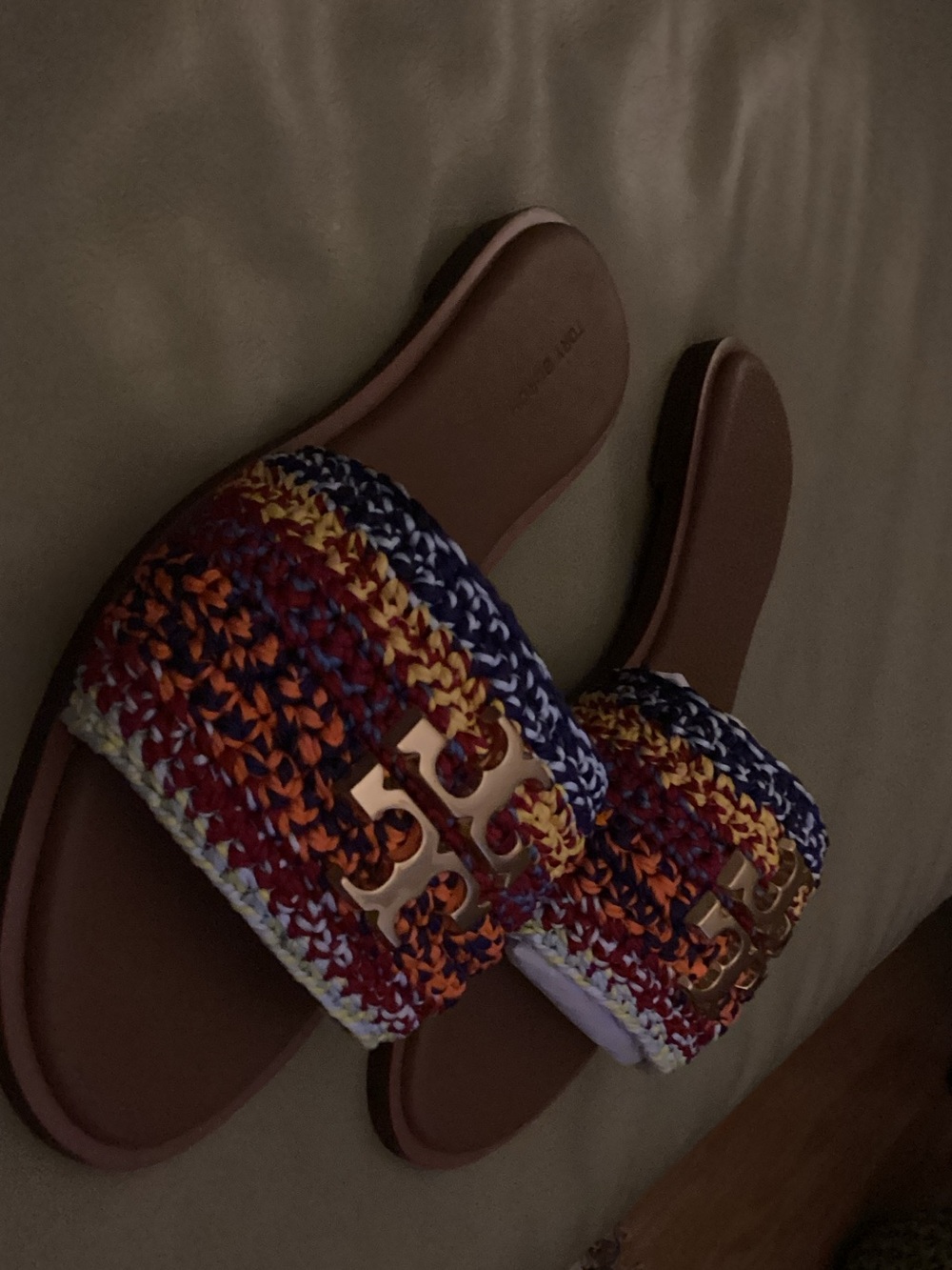 Tory Burch Multicolor Crochet Slide Sandals